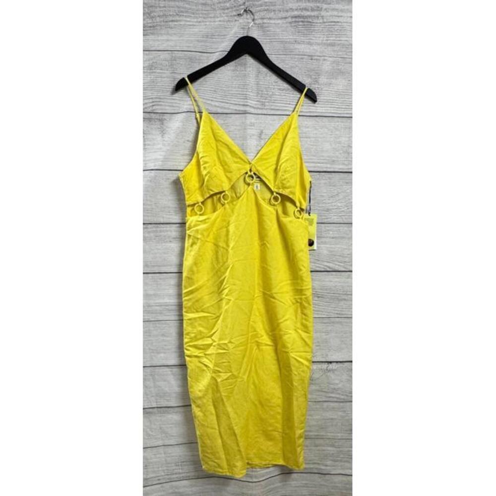 Yellow Midi Slip Dress with Ring Detail